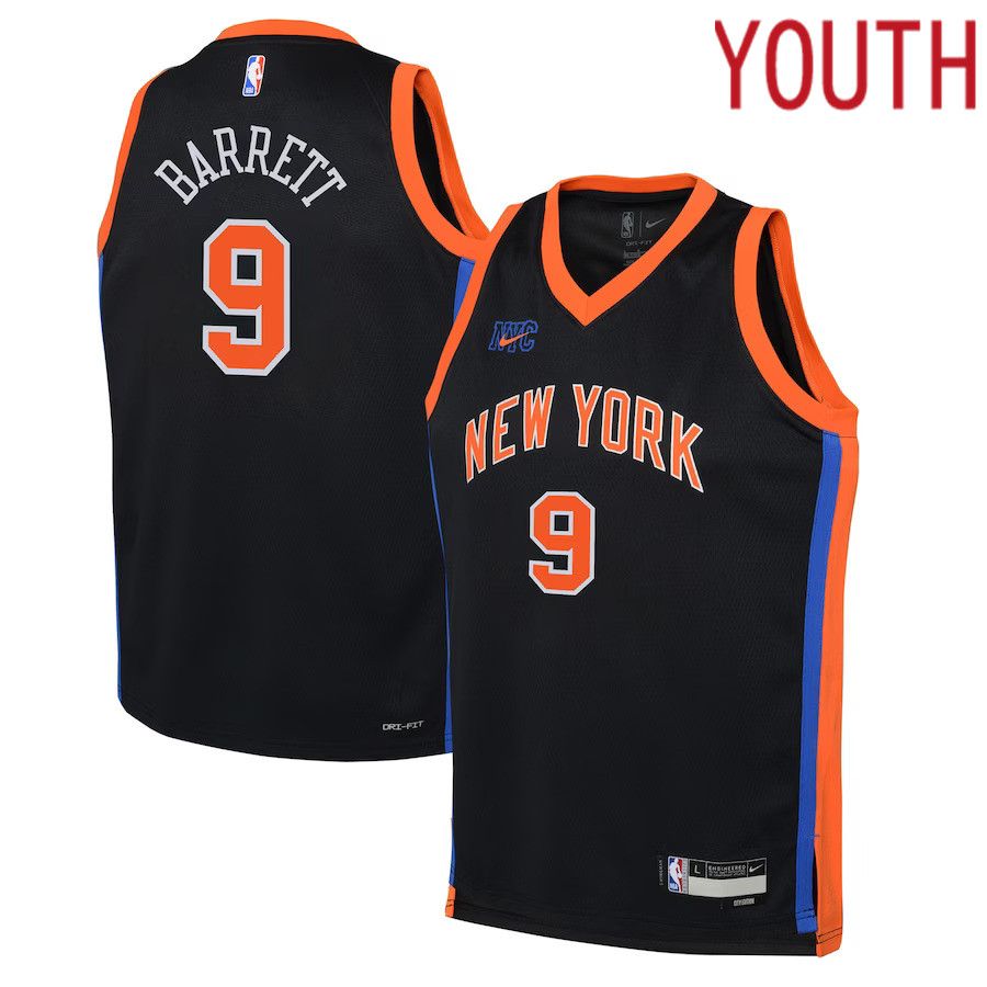 Youth New York Knicks 9 RJ Barrett Nike Black City Edition 2022-23 Swingman NBA Jersey